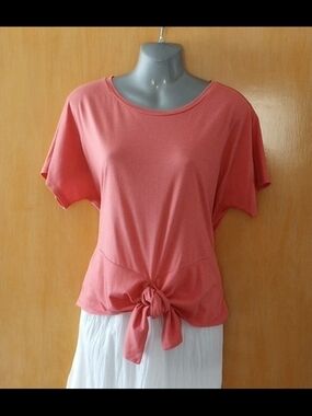 LOFT Salmon Color Twist-Front Tee Shirt M